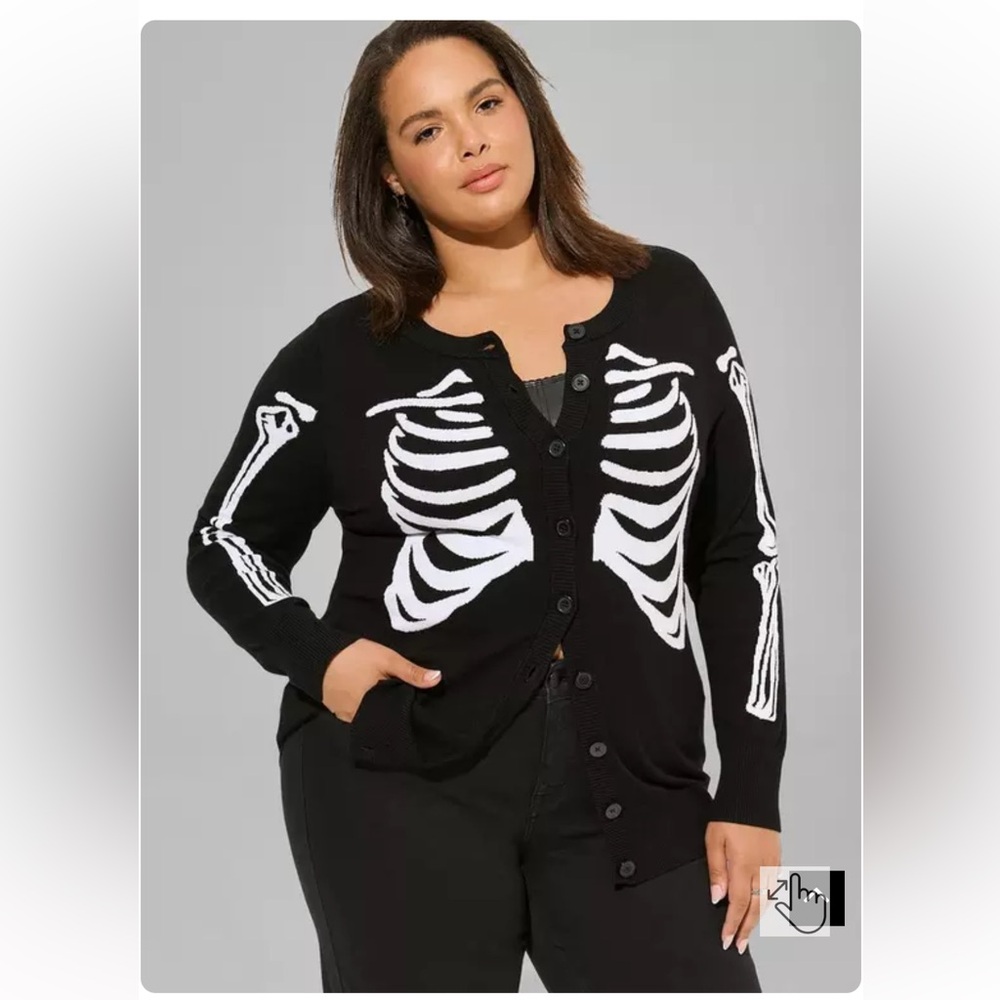 Torrid Black Crew Neck Button Up Skeleton Cardigan